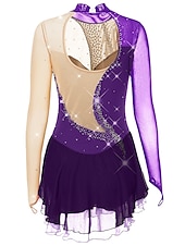 preiswerte Eiskunstlaufkleider-Eiskunstlaufkleid Damen Mädchen Eislaufen Kleider Austattungen Violett Dunkellila Schwarz und Violett Rückenfrei Gitter Elasthan Hochelastisch Wettbewerb Eiskunstlaufkleidung Handgemacht Kristalle