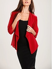 billige bryllup gjesteomslag-Sjale Sjal til kvinner Bolero Mors wraps Enkel Elegant 3/4 ermer Chiffon Bryllup Wrap Med Ren Farge Til Bryllupsgjest Høst