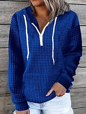 economico Felpe con cappuccio e felpe-Per donna Tinta unica Essenziale Manica lunga Felpa mezza cerniera Top regolari Strada Informale Tasca frontale Chiusura lampo quarto Nero Bianco Rosa Cachi Blu scuro Autunno inverno