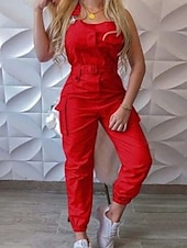 olcso nyaralás jumpsuit-Női Szabályos Jumpsuitek Utcai sikk Tömör szín Ujjatlan V-alakú Zseb Magas derék Vakáció Utca Normál Fekete Sárga Arcpír rózsaszín Ősz