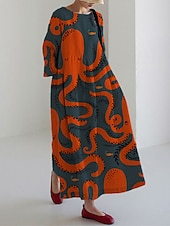 economico Abiti Falsi Essenziali-Per donna Abito Lungo Maxi Abito Finto cotone e lino Vestito a caftano Abito Estivo Abito Stampato Moda Moderno Quotidiano All'aperto Vacanza Vestibilità comoda Floreale Manica Corta Girocollo Giallo