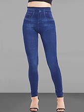 tanie Gładkie legginsy-Damskie Jeansy Spodnie Jegginsy Moda Moda miejska Pełna długość Wysoka talia Równina Kieszeń Elastyczny pas Oddychalność Na zewnątrz Wygodny Średnio elastyczny Urlop Ulica Codzienny Czarny Niebieski