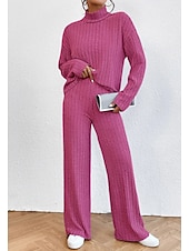 abordables Survêtements pour femmes-Femme Chaud Néon et lumineux Chemise Ensembles de pantalons Pantalon manche longue Col Roulé Couleur unie Casual Quotidien Noir Vert Véronèse Bleu Automne hiver Standard