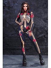 olcso Koponyák és csontok-Csontváz Halálfej Halloween Szerepjáték Jelmezek Body Full Body Catsuit Farsangi jelmez Overall Egy darab Ijesztő jelmez Gyermek Felnőttek Női Álarcos mulatság Mardi Gras Parti Halloween Egyszer