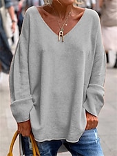 cheap Tunic Tops-Women&#039;s Tunic Oversized Sweatshirt Pullover Sports Basic Neon &amp; Bright Plain Street Casual V Neck Loose Fit Long Sleeve Black Pink Orange Gray Fall &amp; Winter