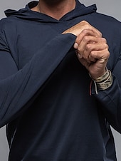 お買い得  ベーシックTシャツ-男性用 Tシャツ ティートップ 長袖 フード付き 夏 平織り ファッション デザイナー ベーシック フード付き バケーション ストリート お出かけ ホワイト ダークブルー ダックグレー メンズトップTシャツ