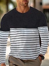 cheap Basic T shirts-Men&#039;s T Shirt Tee Top Long Sleeve Crew Neck Summer Stripes Fashion Designer Basic Vacation Street Going out Wine Black Dark Blue Top Tee for Men