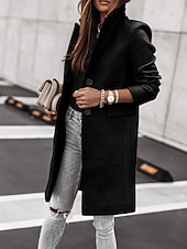 billiga Vinterjackor-Dam Kappa Gata Dagliga kläder Semester Höst Vinter Normal Täcka Normal Håller värmen Andningsfunktion Stylish Ledigt Gatustil Jacka Långärmad Slät Med fickor Svart Vit Kaki