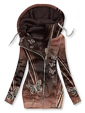 preiswerte Kunst &amp; Design Tops-Damen Sweatshirts florale Sport Basic Langarm Kapuzenpullover reguläre Oberteile Street lässig Reißverschluss Kordelzug Fronttasche weiß pink navy blau braun Herbst  Winter