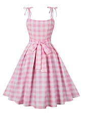 olcso Ruhák-Retró 1950-es Rockabilly Déli Swing ruha Flare ruha baba Kockás Tarkán szőtt pamutszövet Női Farsang Álarcos mulatság Hétköznapi viselet Zsúr Retro témájú buli Felnőttek Ruha Tavaszi nyár