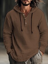 voordelige Overhemden voor heren-Voor heren Overhemd linnen overhemd Calico-shirt Overhemd met capuchon Gestreept Casual Dagelijks Wit blauw Bruin Groen Lange mouw Capuchon Lente zomer Kleding