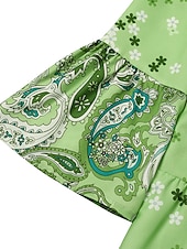 olcso Alkalmi virágos ruhák-női műszakos ruha bohó ruha térdig érő ruha rózsaszín hosszú ujjú virágos fodros smocked print nyár tavasz ősz v nyak boho alkalmi flare mandzsetta ujj 2023 4xl