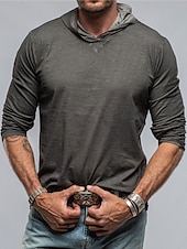 お買い得  ベーシックTシャツ-男性用 Tシャツ ティートップ 長袖 フード付き 夏 平織り ファッション デザイナー ベーシック フード付き バケーション ストリート お出かけ ホワイト ダークブルー ダックグレー メンズトップTシャツ