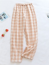 billiga Sovtoppar och underdelar till dam-dam loungewear byxor lounge byxor rutnät / pläd mode avslappnad mjuk hemgatan daglig bomull andas långbyxa resår midja höst vinter hem outfits