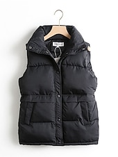 economico Gilet-Per donna Gilet Esterno Strada Giornaliero Autunno Inverno Cappotto Morbido Tenere al caldo Antivento Contemporaneo Moda Casual quotidiano Giacca Senza maniche Tinta unica Con tasche bianco Nero