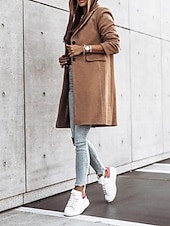 billiga Vinterjackor-Dam Kappa Gata Dagliga kläder Semester Höst Vinter Normal Täcka Normal Håller värmen Andningsfunktion Stylish Ledigt Gatustil Jacka Långärmad Slät Med fickor Svart Vit Kaki