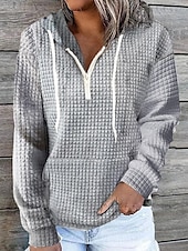 economico Felpe con cappuccio e felpe-Per donna Tinta unica Essenziale Manica lunga Felpa mezza cerniera Top regolari Strada Informale Tasca frontale Chiusura lampo quarto Nero Bianco Rosa Cachi Blu scuro Autunno inverno