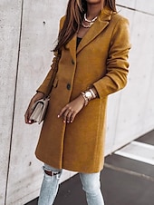 billiga Vinterjackor-Dam Kappa Gata Dagliga kläder Semester Höst Vinter Normal Täcka Normal Håller värmen Andningsfunktion Stylish Ledigt Gatustil Jacka Långärmad Slät Med fickor Svart Vit Kaki