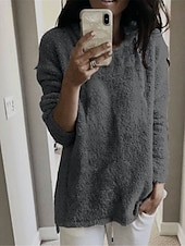billige Solide farger-Dame Pullover genser Stilfull Fritid Myk Helfarge Tykk Rullekrage Overstørrelse Langermet Vanlige topper Strikke Daglig Ut på byen Helg Svart Hvit Høst Vinter