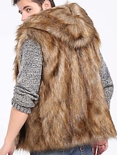 baratos Gilets-Homens Colete Casaco De Pele De Falso Gilet Roupa Diária Férias Para Noite Moda Básico Inverno Primavera &amp; Outono Com Capuz Jeans Confortável Tecido Não Trespassado Com Capuz Normal Marron Colete