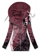 economico Top Floreali-Felpe da donna farfalla sport basic neón e brillante a maniche lunghe felpa con cerniera con tasca frontale nera gialla bordeaux blu navy blu autunno e inverno