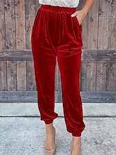 cheap Party women&#039;s Pants-Women&#039;s Sweatpants Joggers Velvet Pants Trousers Full Length  Pocket Micro-elastic High Waist Fashion Streetwear Party Dark Brown Black S M Fall &amp; Winter