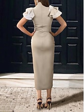 cheap Cocktail Dresses-Sheath Column Ankle Length Cocktail Dresses Party Dresses Elegant Sleeveless High Neck Formal WorkWear Stretch Fabric with Slit Appliques