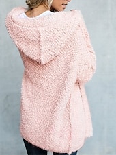 cheap Sherpa Jackets-Women&#039;s Teddy Coat Hoodie Jacket Street Daily Wear Vacation Fall Winter Regular Coat V Neck Loose Fit Warm Breathable Stylish Casual Street Style Jacket Long Sleeve Plain with Pockets White Pink Khaki