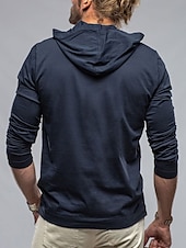 お買い得  ベーシックTシャツ-男性用 Tシャツ ティートップ 長袖 フード付き 夏 平織り ファッション デザイナー ベーシック フード付き バケーション ストリート お出かけ ホワイト ダークブルー ダックグレー メンズトップTシャツ