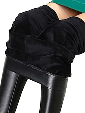 billiga Enkla Leggings-Dam Läderbyxor Trikåer Byxor Mode Streetwear Fullängd Hög midja Slät Elastisk midja Komfort Mateial som andas Mjuk Microelastisk Semester Gata Dagligen Svart Höst Vinter