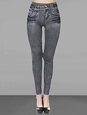 cheap Plain Leggings-Women&#039;s Slim Pants Trousers Pocket High Cut High Waist Full Length Black Summer