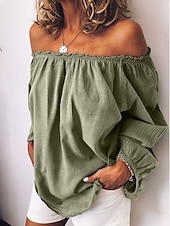 voordelige Overhemden-Dames Overhemd Blouse Lange katoenen topjes Katoenen linnen overhemden Effen Dagelijks Basic Lange mouw Schouderafhangend Normale tops Casual Geel Leger Groen Rood blauw Paars Herfst winter