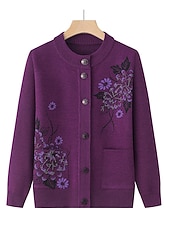 voordelige Vesten en bovenkleding-Dames Vest Trui Stijlvol Casual Zacht Bloemig Geribd Strakke ronde hals Knop Zak Lange mouw breien Buiten Feestdagen Uitgaan bordeaux Grasgroen Herfst Winter