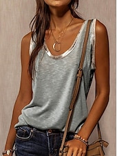 halpa Yksinkertainen tankkitoppi-Naisten toppi camisole yksinkertainen muoti hihaton U-pääntie säännöllinen malli ystävänpäivä rento hopea vaaleanpunainen beige kesä