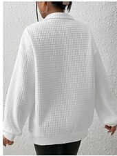 abordables Sweat à capuche de sport-sweat-shirt zippé pour femme sweat-shirt pull sport basique texturé couleur unie rue décontracté col en V demi-zip quart de zip manches longues blanc automne&amp;amp; hiver