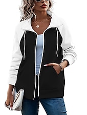 baratos Moletom esportivo com capuz-Mulheres Bloco de cor Básico Manga Longa Capuz Tops regulares Rua Casual Zip Up Bolso frontal Branco Rosa Vermelho Verde Verde Tropa Outono &amp; inverno