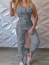 olcso nyaralás jumpsuit-Női Szabályos Jumpsuitek Utcai sikk Tömör szín Ujjatlan V-alakú Zseb Magas derék Vakáció Utca Normál Fekete Sárga Arcpír rózsaszín Ősz