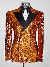 preiswerte Blazer &amp; Jacke-Herren Blazer-Jacke Smoking Party Glanz Pailletten Einfarbig Schwarzes Gold Schwarz Silber Reguläre Passform Zweireihige Sechs-Knöpfe