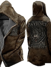 billiga fleecejacka för män-Herr Dödskalle Varg Bokstav Vinterkappa Fleece-jacka Kappa Varm Andningsfunktion Bekväm Mode Streetwear Ledigt vardag Sport &amp; Utomhus Dagliga kläder Utekväll Dragkedja Ficka Mönster Höst vinter