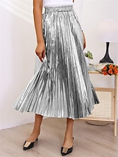 economico Gonne semplici-Per donna Altalena a dondolo Gonna lunga Medio Gonne A pieghe Metallizzato Lungo Tinta unita Scintillante Halloween Strada Per tutte le stagioni Poliestere Di tendenza Brillante Argento Nero Oro Oro