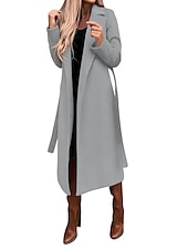 billiga Trenchcoats-Dam Kappa Arbete Gata Handla Höst Vinter Lång Täcka Normal Håller värmen Andningsfunktion Samtida Stylish Formell Jacka Långärmad Slät Med fickor Med bälte Svart Vit Gul