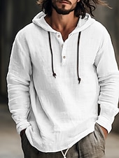 voordelige Overhemden voor heren-Voor heren Overhemd linnen overhemd Calico-shirt Overhemd met capuchon Gestreept Casual Dagelijks Wit blauw Bruin Groen Lange mouw Capuchon Lente zomer Kleding