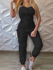olcso nyaralás jumpsuit-Női Szabályos Jumpsuitek Utcai sikk Tömör szín Ujjatlan V-alakú Zseb Magas derék Vakáció Utca Normál Fekete Sárga Arcpír rózsaszín Ősz
