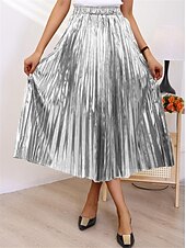 economico Gonne semplici-Per donna Altalena a dondolo Gonna lunga Medio Gonne A pieghe Metallizzato Lungo Tinta unita Scintillante Halloween Strada Per tutte le stagioni Poliestere Di tendenza Brillante Argento Nero Oro Oro
