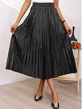 economico Gonne semplici-Per donna Altalena a dondolo Gonna lunga Medio Gonne A pieghe Metallizzato Lungo Tinta unita Scintillante Halloween Strada Per tutte le stagioni Poliestere Di tendenza Brillante Argento Nero Oro Oro