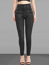tanie Gładkie legginsy-Damskie Jeansy Spodnie Jegginsy Moda Moda miejska Pełna długość Wysoka talia Równina Kieszeń Elastyczny pas Oddychalność Na zewnątrz Wygodny Średnio elastyczny Urlop Ulica Codzienny Czarny Niebieski