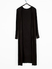 cheap Cardigans &amp; Outerwears-Women&#039;s Cardigan Sweater Stylish Casual Soft Solid Color Ribbed Open Front Oversized Long Sleeve Long Tops Knit Daily Going out Weekend Black White Summer Fall