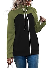 baratos Moletom esportivo com capuz-Mulheres Bloco de cor Básico Manga Longa Capuz Tops regulares Rua Casual Zip Up Bolso frontal Branco Rosa Vermelho Verde Verde Tropa Outono &amp; inverno