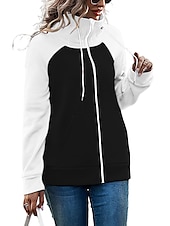 baratos Moletom esportivo com capuz-Mulheres Bloco de cor Básico Manga Longa Capuz Tops regulares Rua Casual Zip Up Bolso frontal Branco Rosa Vermelho Verde Verde Tropa Outono &amp; inverno