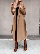 billiga Trenchcoats-Dam Kappa Arbete Gata Handla Höst Vinter Lång Täcka Normal Håller värmen Andningsfunktion Samtida Stylish Formell Jacka Långärmad Slät Med fickor Med bälte Svart Vit Gul
